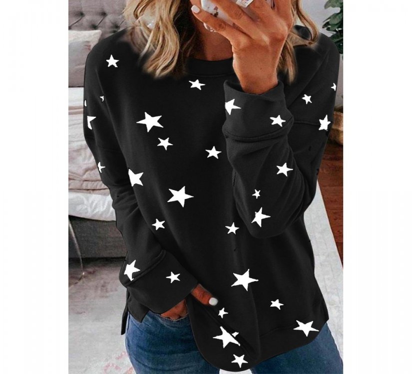 Black Give A Little Love Crew Neck Star Print Long Sleeve Top - from category Long Sleeve Tops