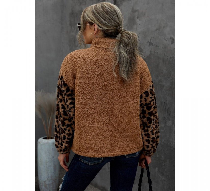 Brown Leopard Raglan Sleeve Zipped Sherpa Coat - from category Jackets & Coats