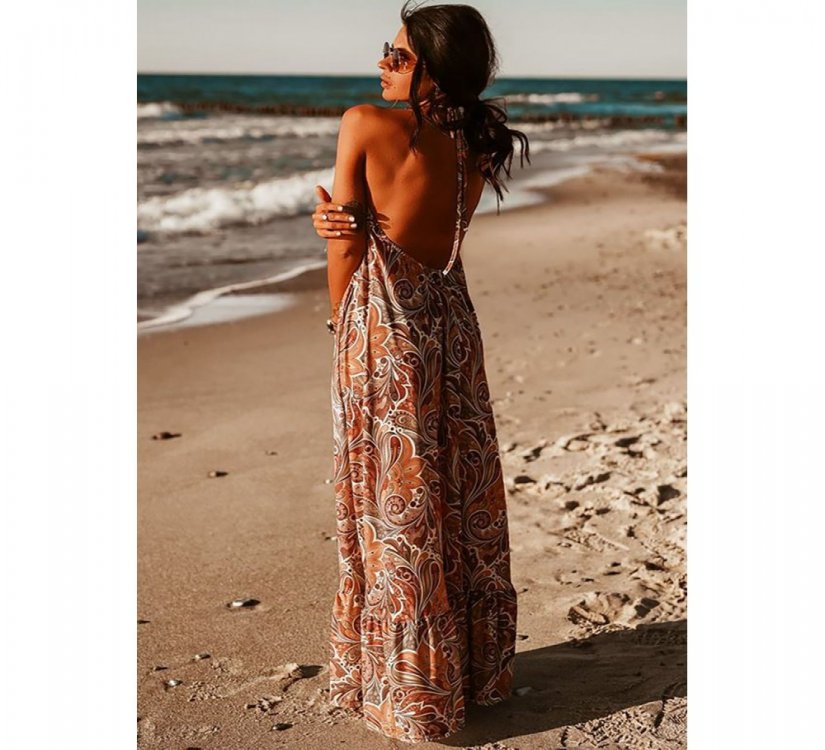 Sexy Halterneck Vintage Floral Print Backles Maxi Dress - from category Maxi Dresses