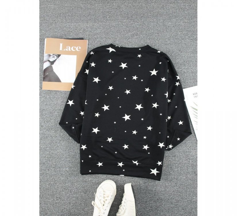 Black Give A Little Love Crew Neck Star Print Long Sleeve Top - from category Long Sleeve Tops