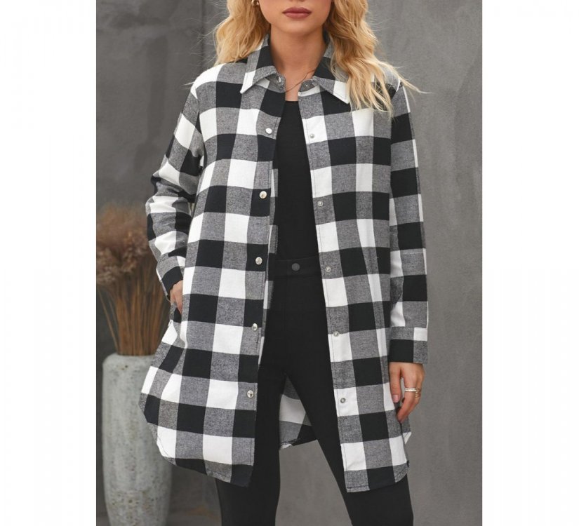 Black Turn-down Collar Plaid Shirt Coat - from category Jackets & Coats