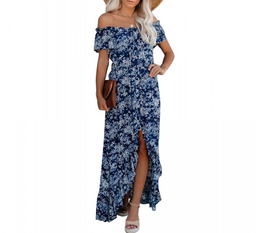 Blue Off The Shoulder High Low Maxi Dress - from category Maxi Dresses