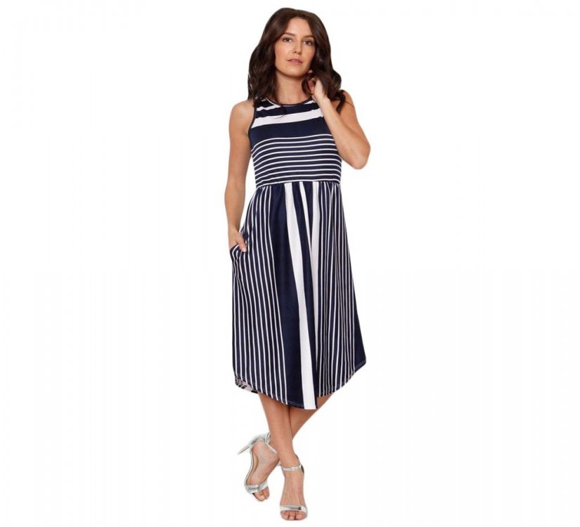 Navy White Striped Sleeveless Midi Dress - from category Midi Dresses