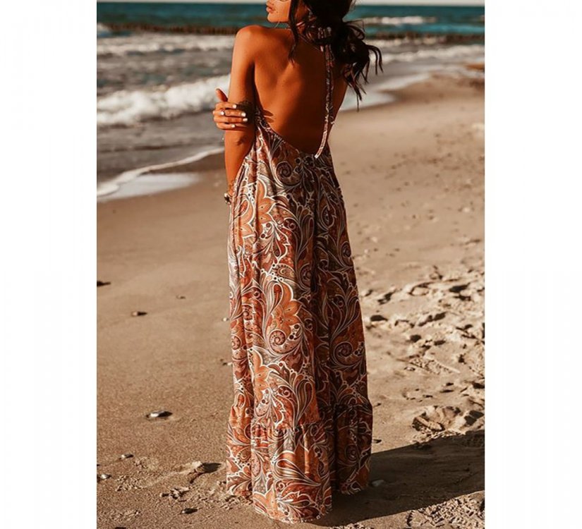 Sexy Halterneck Vintage Floral Print Backles Maxi Dress - from category Maxi Dresses