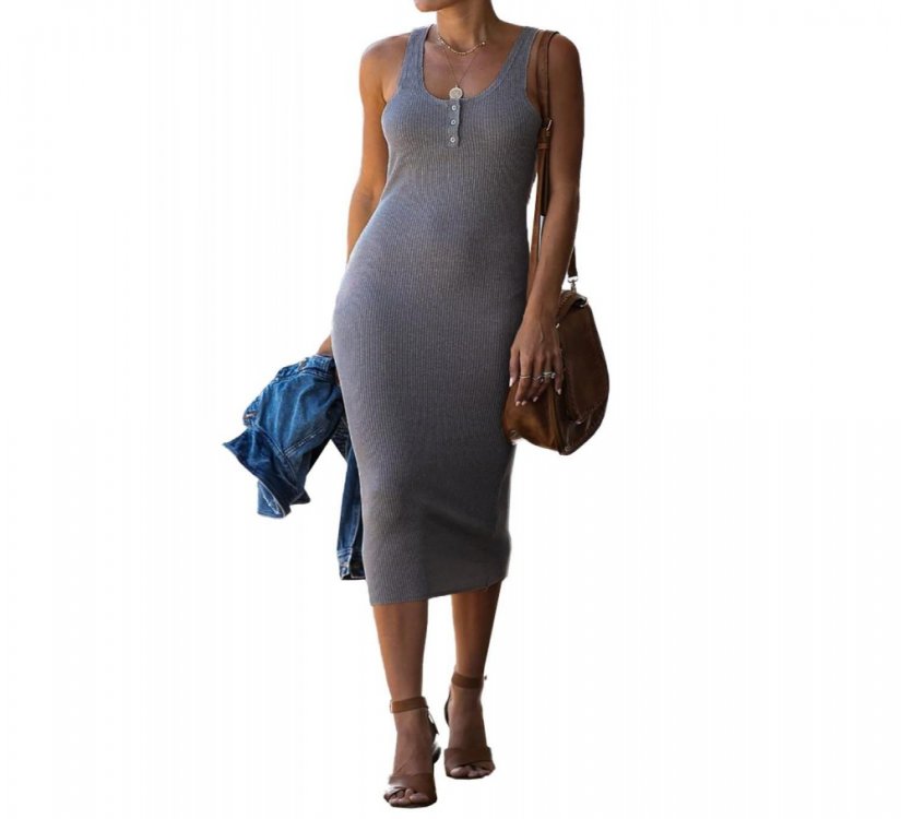 Gray Summer Ribbed Knit Midi Dress - from category Midi Dresses