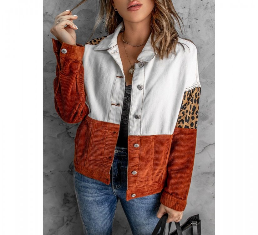 Leopard Color Block Buttons Corduroy Jacket - from category Jackets & Coats