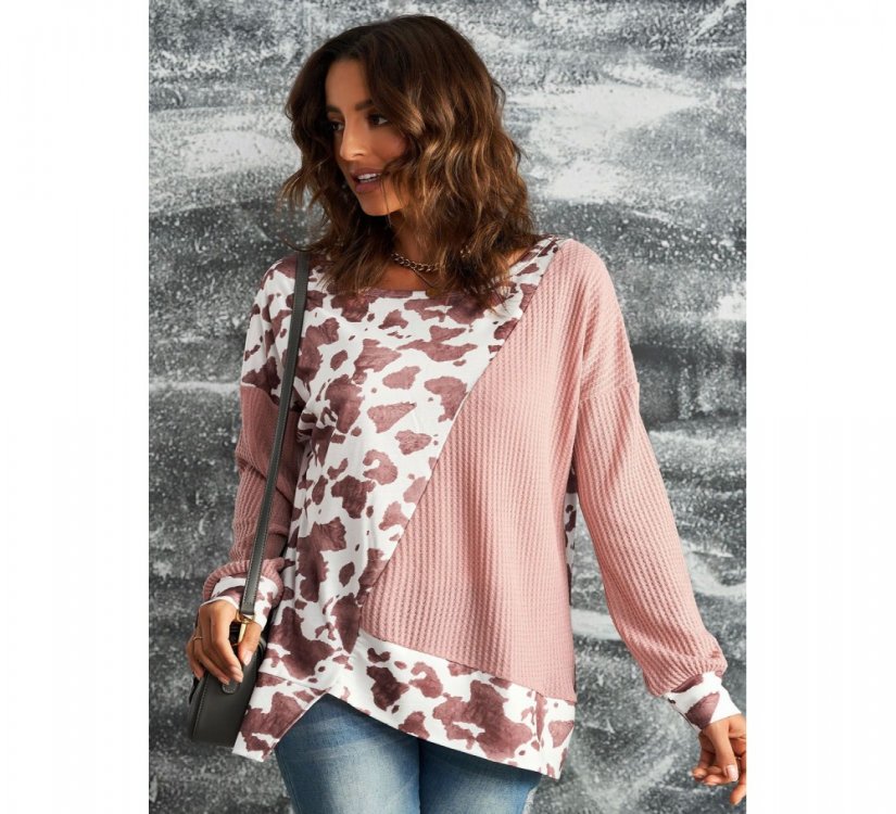 Brown Cow Contrast Asymmetrical Long Sleeve Top - from category Long Sleeve Tops