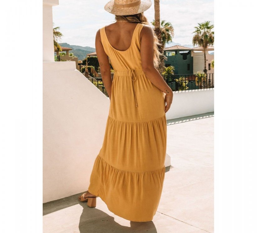 Yellow Sleeveless Ruched High Waist Maxi Dress - from category Maxi Dresses