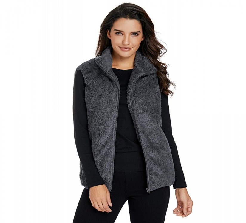 Gray Furry High Neck Vest Jacket