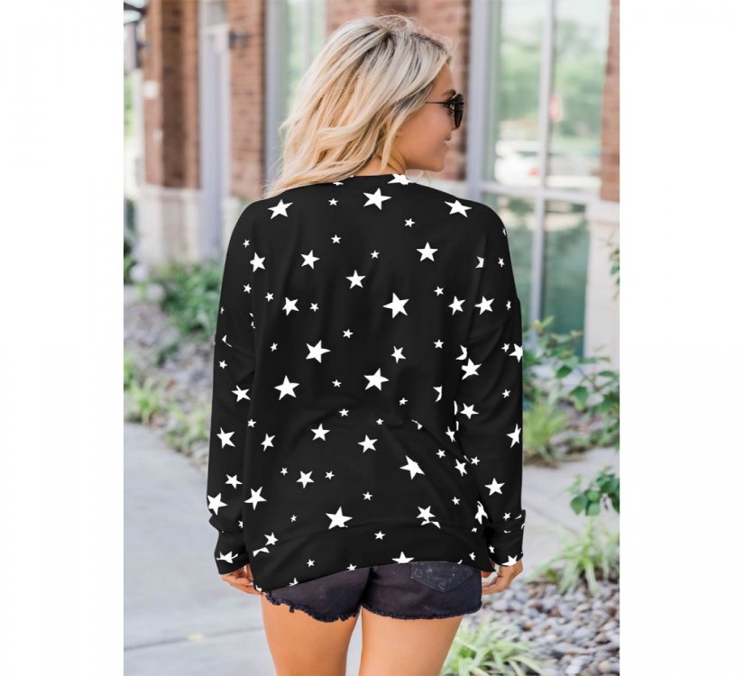 Black Give A Little Love Crew Neck Star Print Long Sleeve Top - from category Long Sleeve Tops