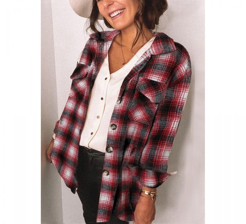 Red Plaid Button Closure Pocket Jacket - from category Jackets & Coats