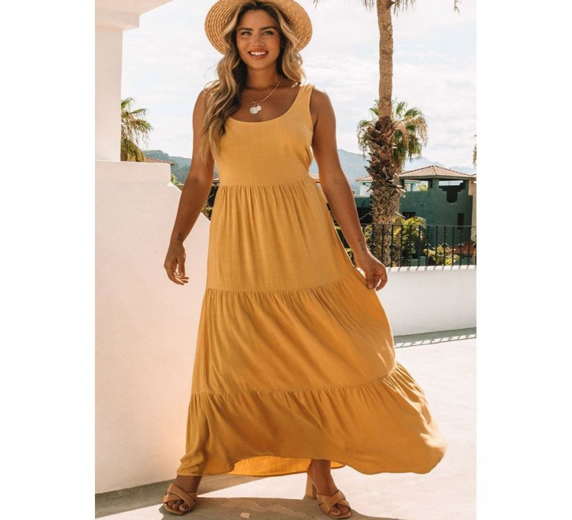 Yellow Sleeveless Ruched High Waist Maxi Dress - from category Maxi Dresses