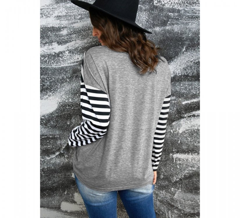 Striped Leopard Block Splicing Long Sleeve Top - from category Long Sleeve Tops