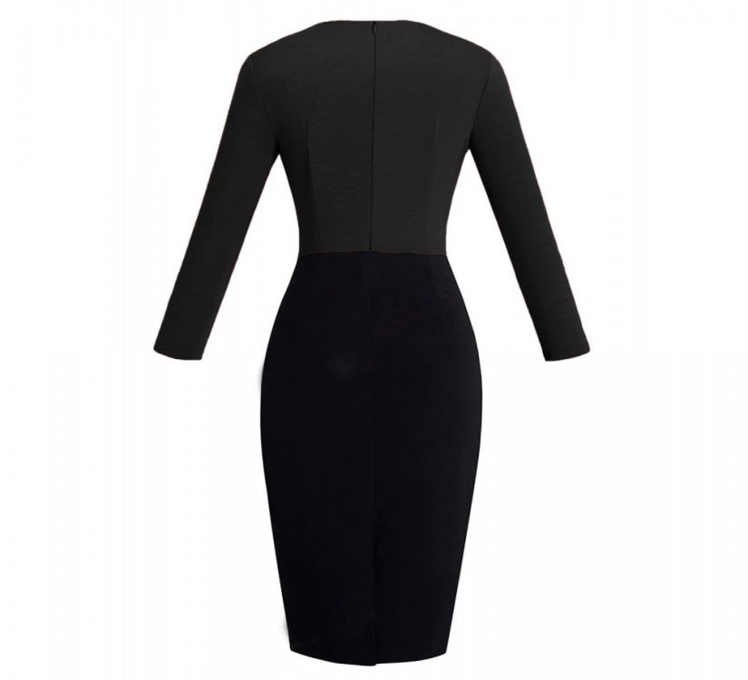 Black Contrast Waist Long Sleeve Sheath Dress - from category Midi Dresses