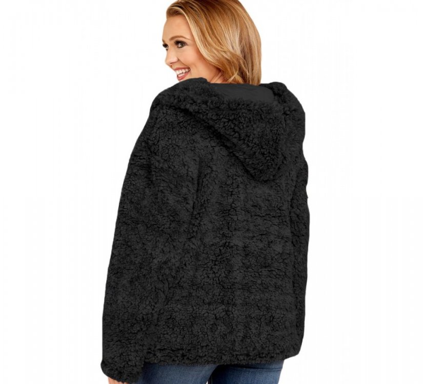 Black Zip Down Furry Hooded Jacket