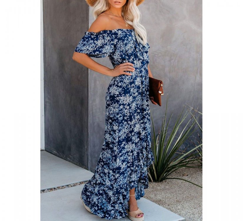 Blue Off The Shoulder High Low Maxi Dress - from category Maxi Dresses