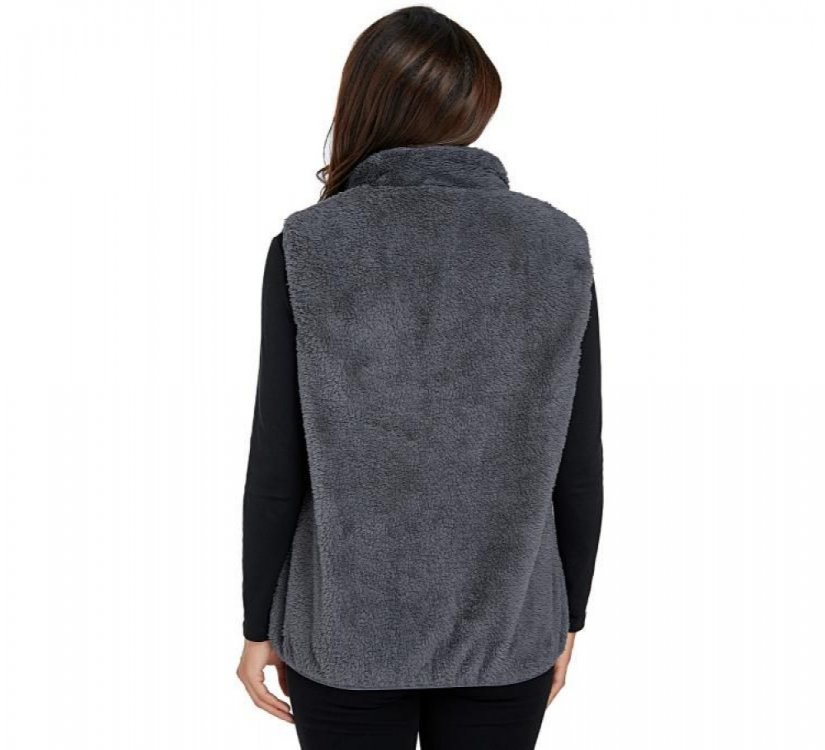 Gray Furry High Neck Vest Jacket