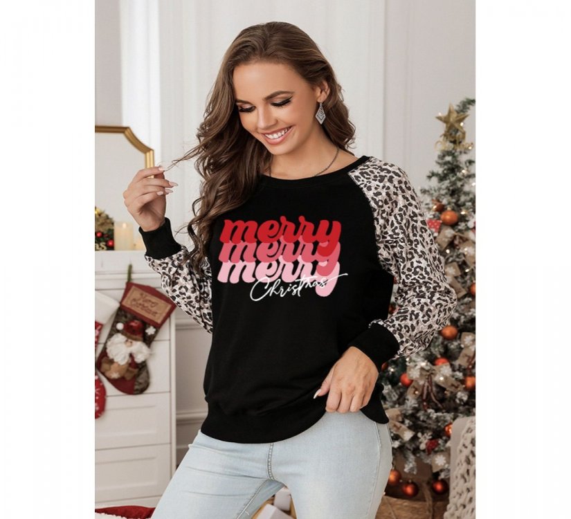 Christmas Letter Print Leopard Long Sleeve Shirt - from category Long Sleeve Tops