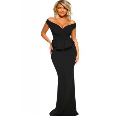 Black Cross Over Peplum Maxi Dress - from category Maxi Dresses