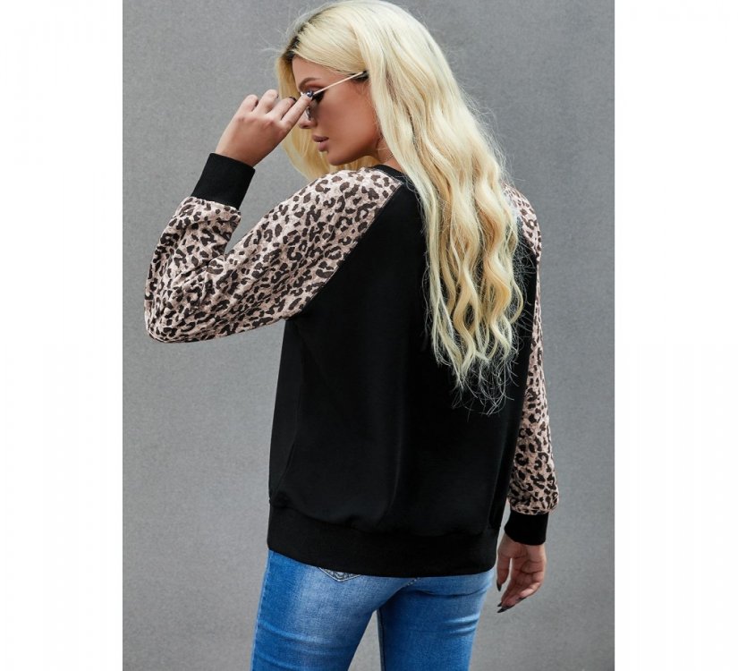 Halloween Leopard Pumpkin Print Long Sleeve Crew Neck Top - from category Long Sleeve Tops