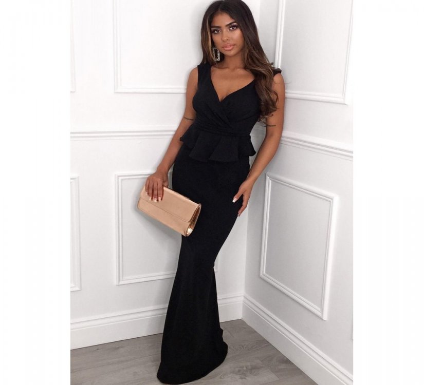 Black Cross Over Peplum Maxi Dress - from category Maxi Dresses