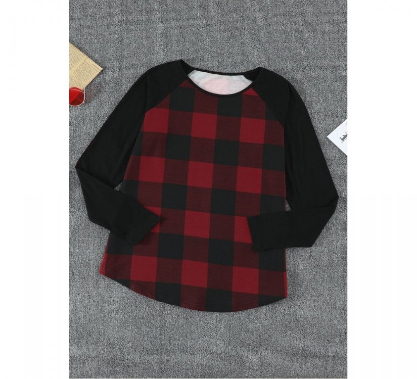 Red Plaid Long Sleeve Top with Elbow Patch - from category Long Sleeve Tops