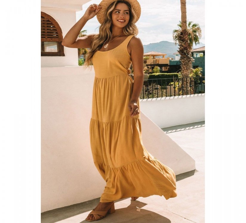 Yellow Sleeveless Ruched High Waist Maxi Dress - from category Maxi Dresses