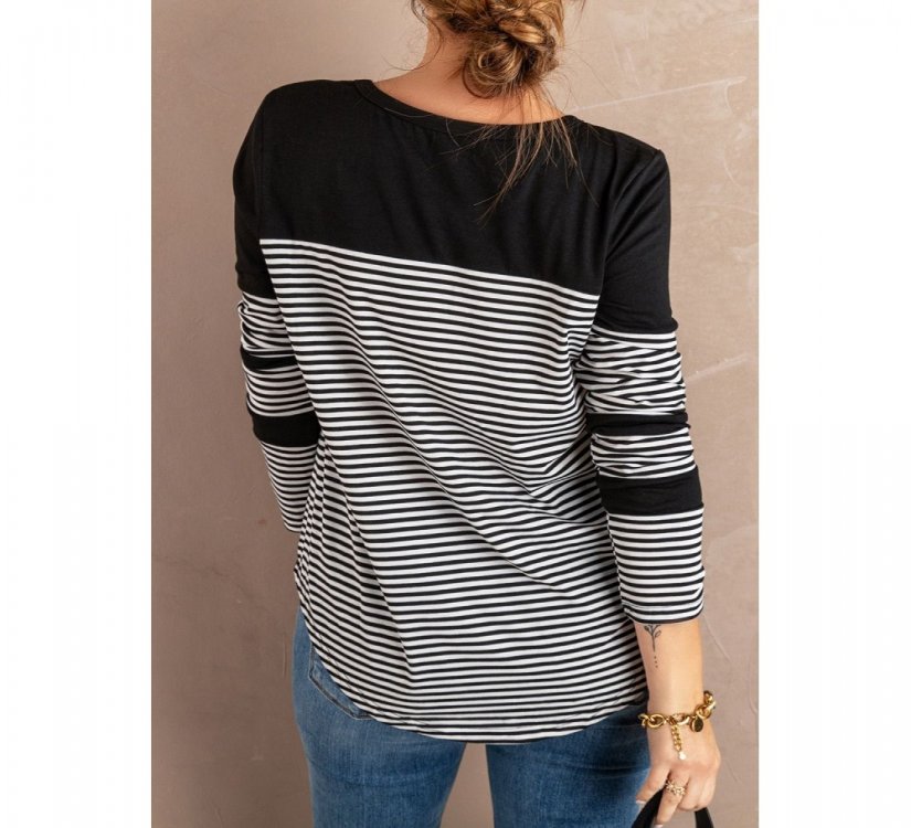 Black Pinstripe Patch Pocket Top - from category Long Sleeve Tops