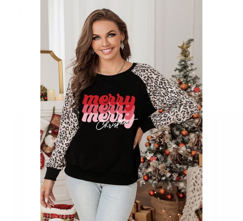 Christmas Letter Print Leopard Long Sleeve Shirt - from category Long Sleeve Tops