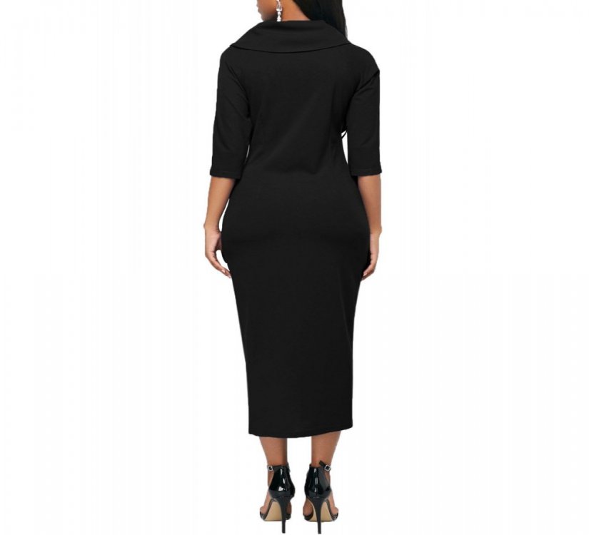 Black Button Up Front Slit Sheath Midi Dress - from category Midi Dresses