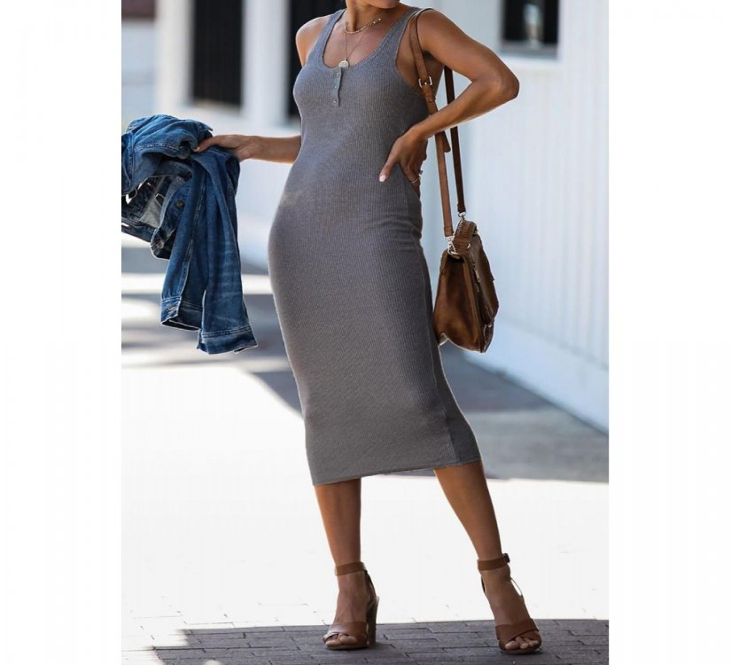 Gray Summer Ribbed Knit Midi Dress - from category Midi Dresses