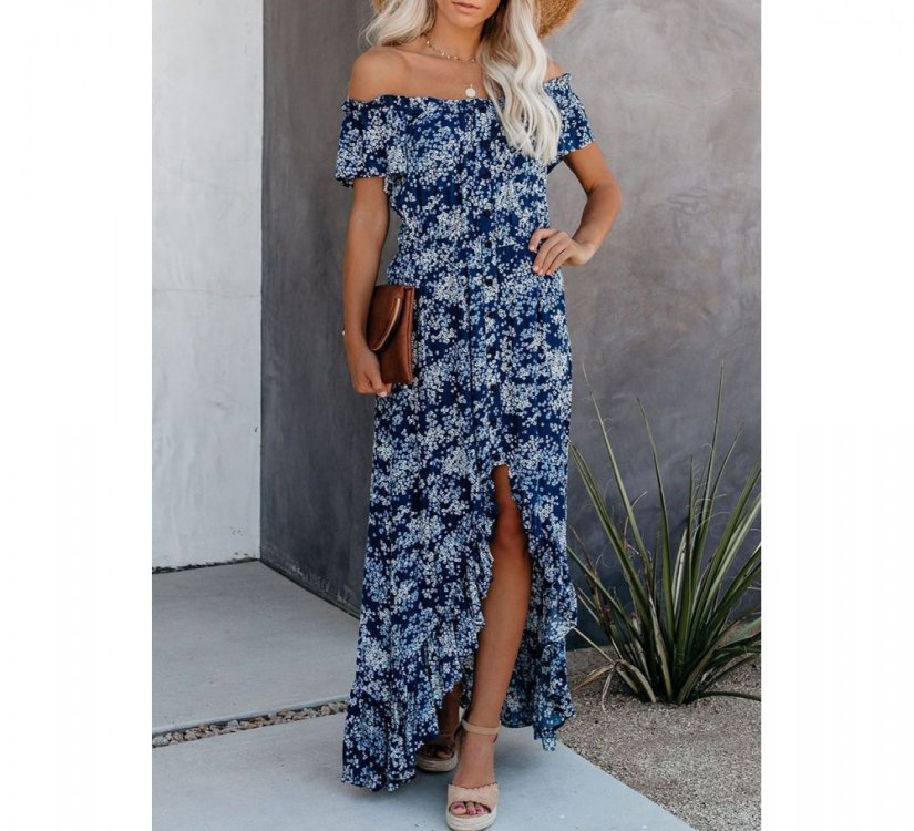 Blue Off The Shoulder High Low Maxi Dress - from category Maxi Dresses