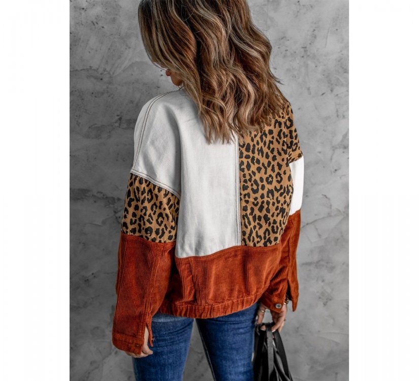 Leopard Color Block Buttons Corduroy Jacket - from category Jackets & Coats