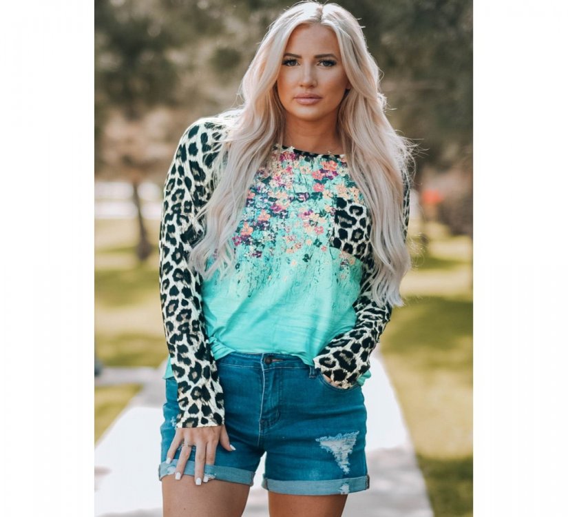 Leopard Tie-dye Splicing Long Sleeve Top - from category Long Sleeve Tops